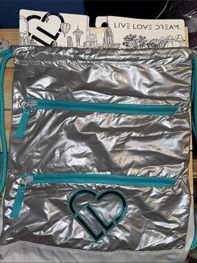 RARE- BNWT Y2K Aeropostale LIVE LOVE DREAM Metallic Silver/Teal Drawstring Bag!